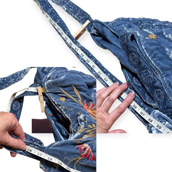 Johnny Was Aria Velvet Rayon Silk Floral Embroidered Tote Bag In Light Blue - Picture 13 of 16